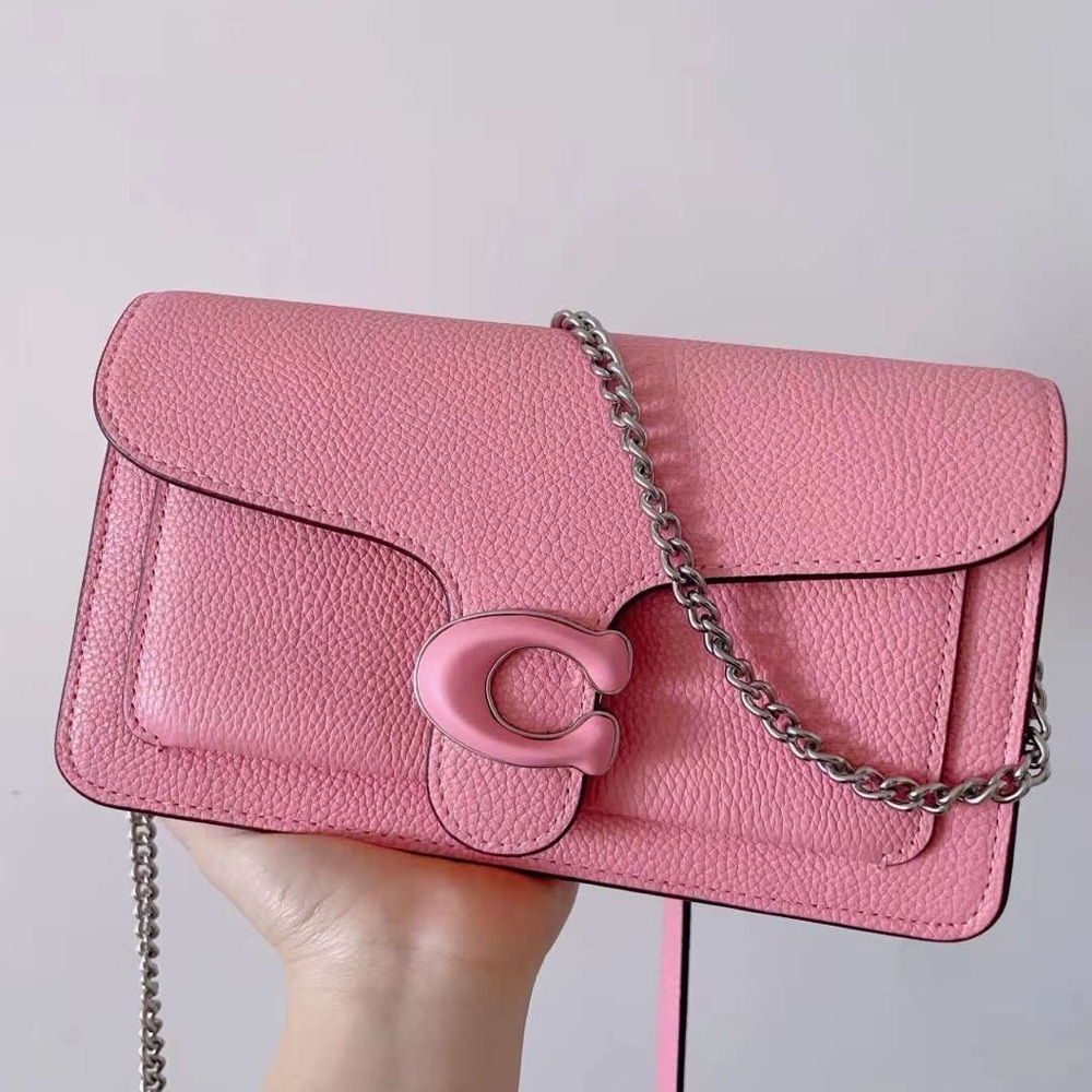 Coach Tabby Chain Clutch Polished Pebble Leather/Silver/Vivid Pink - Picture 2 of 10
